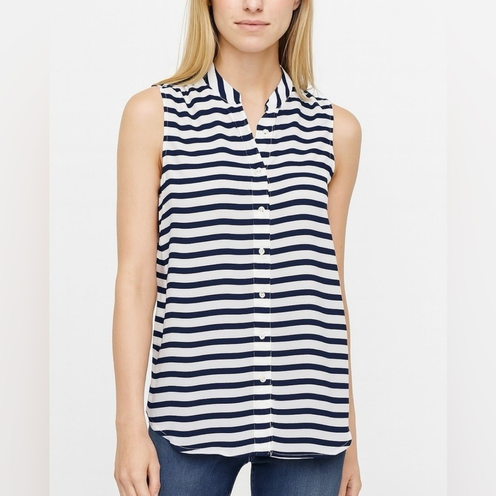 j crew blouse Women Size 6 Multicolored Striped Sleeveless Button Up Tunic